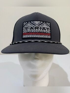 Ariat 110 Flexfit Mesh Hat Cap Men SnapBack Patch Rope Black Grey
